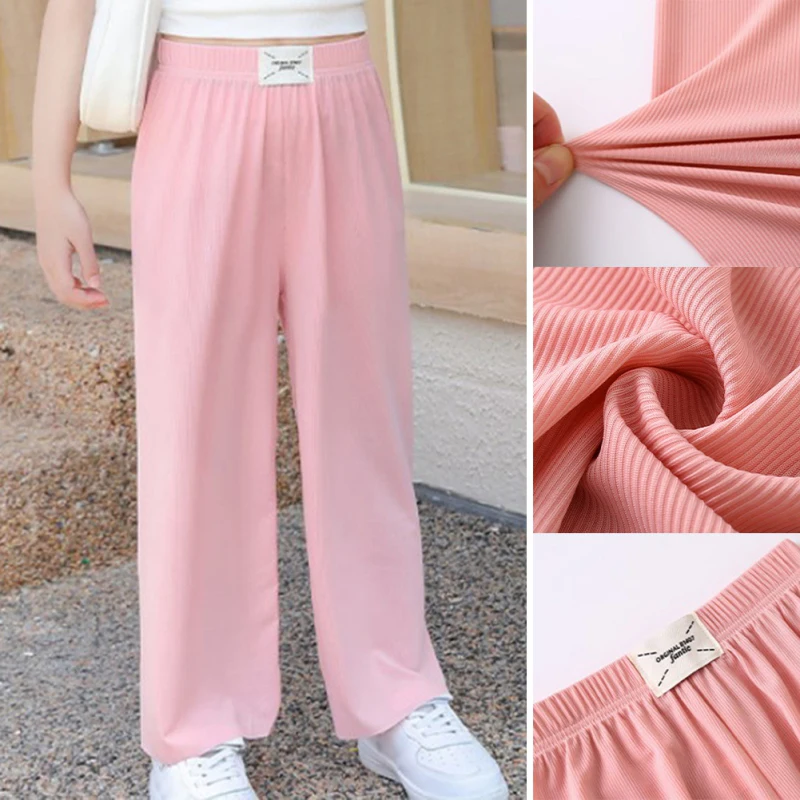 Fashion New Girls Wide Leg Pants Children Girl Casual Straight School Pants Kids Teenager Loose Long Trousers