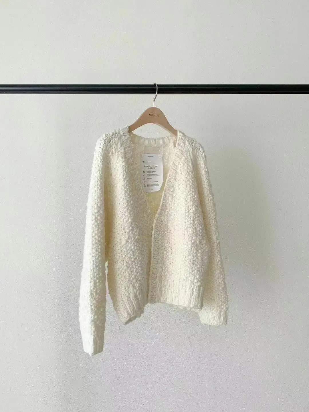 

Шерстяной свитер ручной вязки, пальто из грубой пряжи, текстура ретро, Dongda Gate Sle V Ne, открытый кардиган, обычная длина