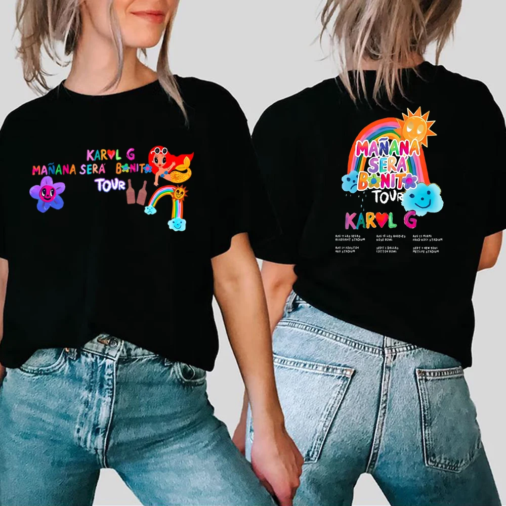 Karol G Tour 2023 T-shirt Front and Back Print Tee Karol G Mañana Será Bonito Shirt Manana Sera Bonito Y2k Retro 90s Hipster Top