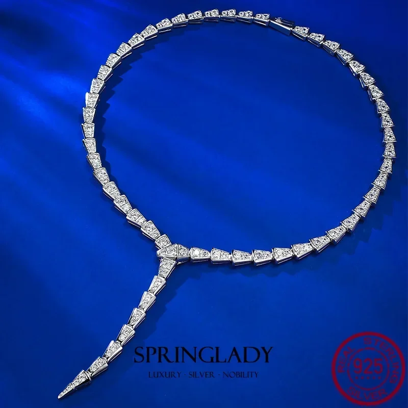 New S925 Silver Luxury Set with Full Diamond Snake shaped High end Women's collarbone Chain Neckchain Wedding Jewelry