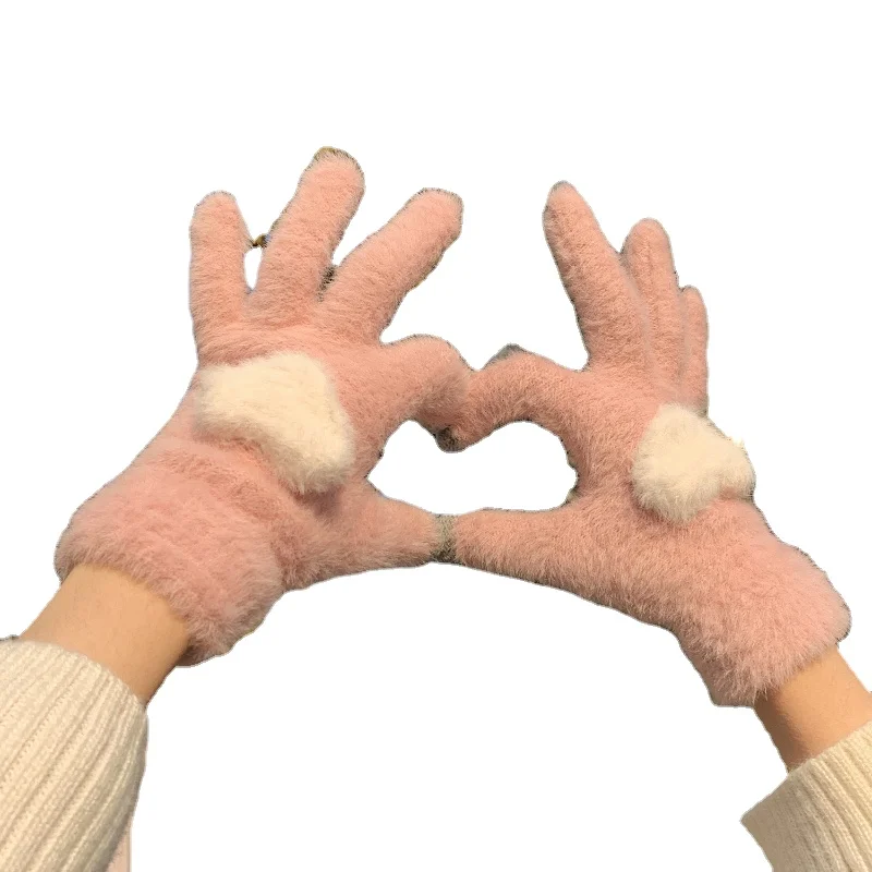 Guantes de amor para mujer con pantalla táctil Instagram, felpa gruesa, cálida, invierno, estudiante, ciclismo