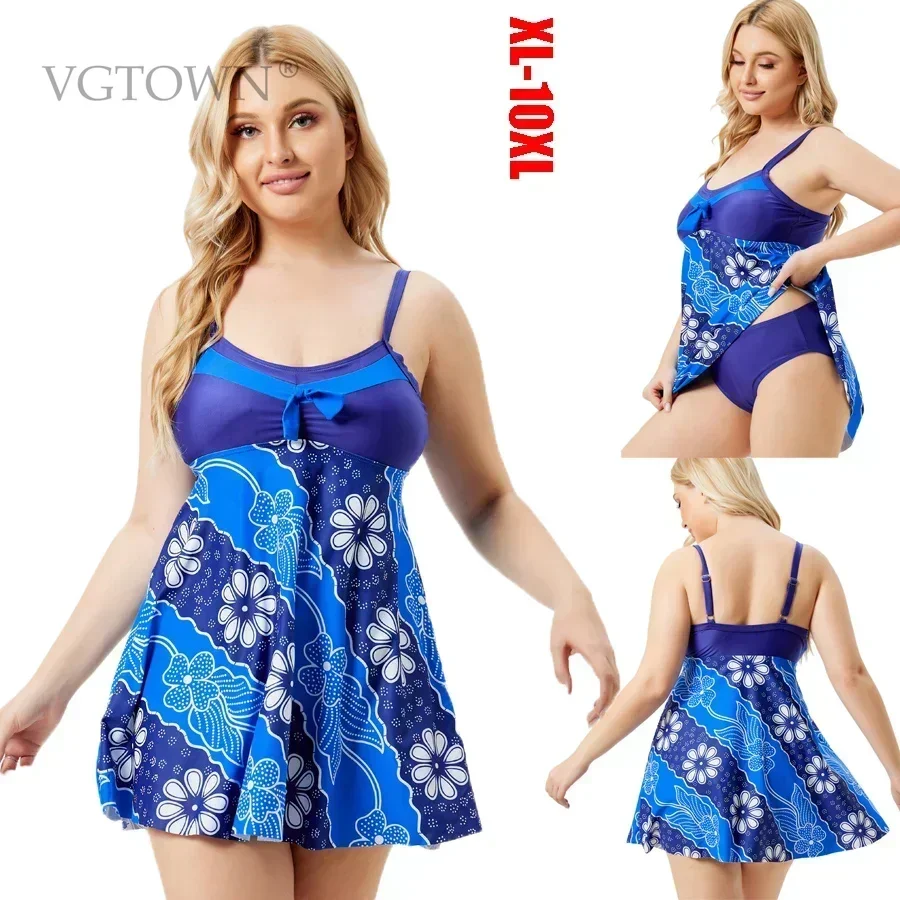 

Новый купальник из двух предметов размера плюс 8XL 10XL, комплект танкини с принтом, купальный костюм, женская одежда для купания, винтажный купальник с эффектом пуш-ап