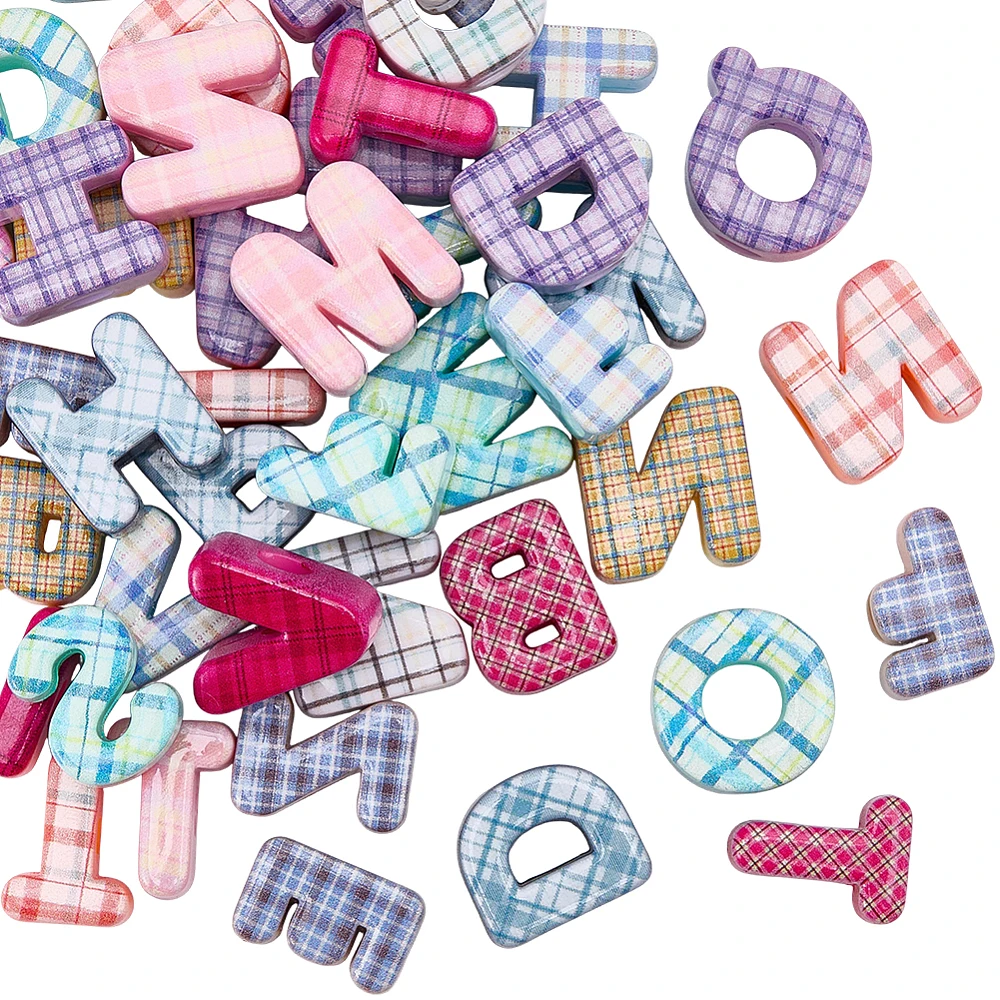 50Pcs Random Acrylic Letter Beads Plaid Large Alphabet Bead with Big Hole 20mm Multicolor Capital Letters Initial Alphabet Loose