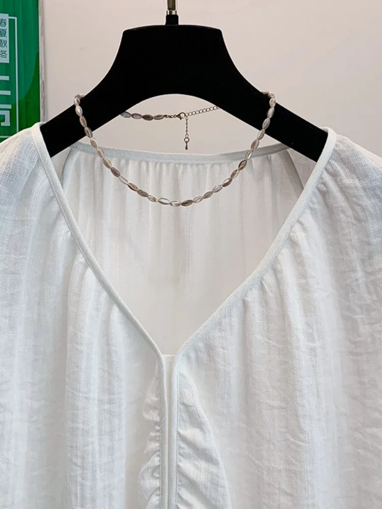 Einzigartige lässige Baumwolle Leinen ort Sve irt Frauen Sommer dünne kleine Größe schlankmachende V Ne Overhead kleine IRT Pendeln Sle...