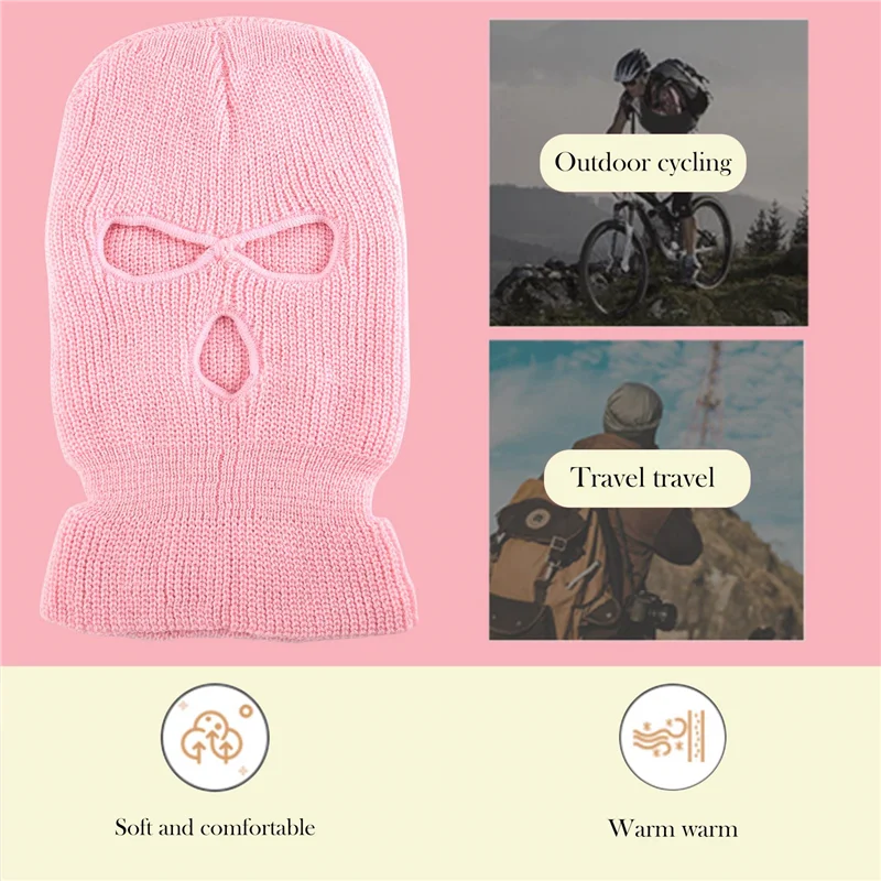 BVBV Full Face Cover Ski Mask Hat 3 Holes Balaclava Windproof Knit Beanies Bonnet Winter Warm Unisex Caps Pink