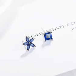 New 925 Sterling Silver Blue Zircon Stud Earrings For Women Fashion Luxury Designer Jewelry Accessories GaaBou