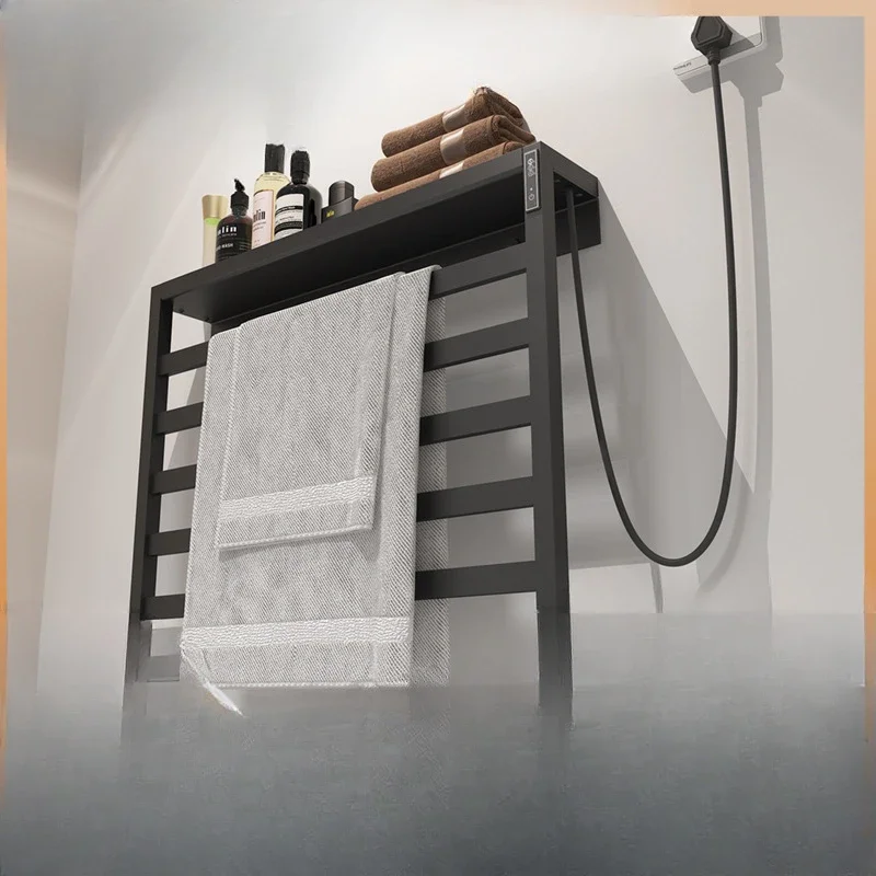 Intelligent electric towel rack free hole assembly stainless steel carbon fiber bathroom simple rack