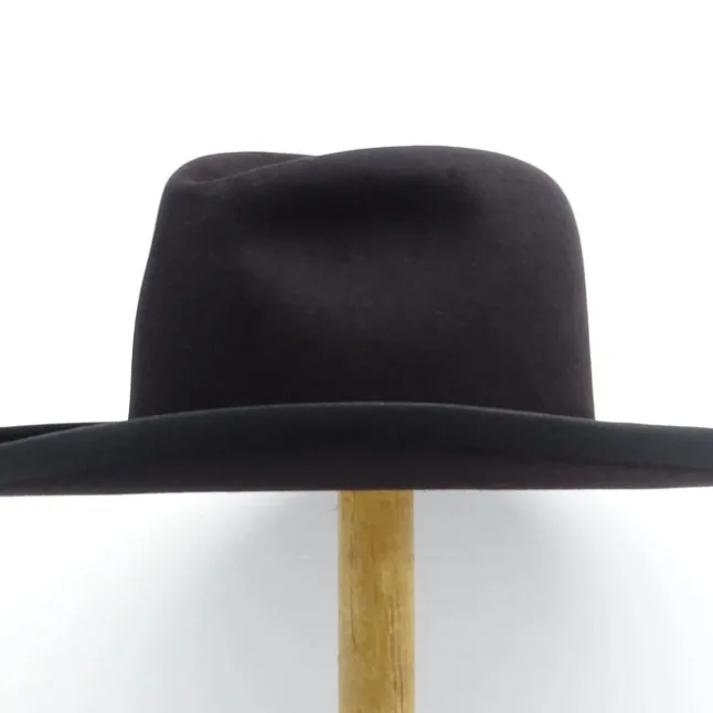 Black Sheepskin Hat with Ribbon Decoration Wool Fedora