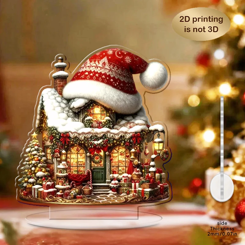 Weihnachtshaus Weihnachtsmütze Design Rad Acryl Ornament Weihnachten bunter flacher Druck Home Tischdekoration Weihnachtsgeschenk