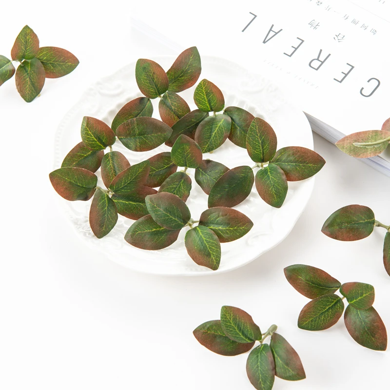 50PC Artificial Flowers Silk Tea Leaf Fake Plants DIY Scrapbook Candy Box Wedding Bridal Bouquet Christmas Home Party Decoration