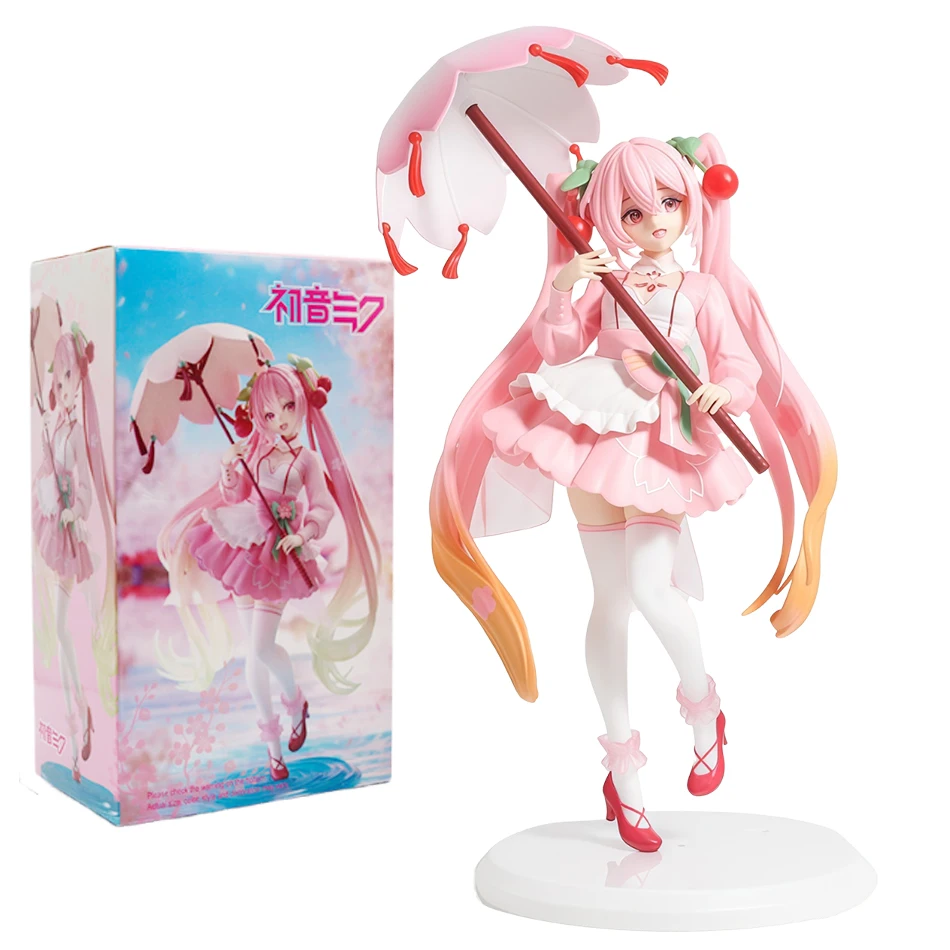 23cm Animation Hatsune Miku Regenschirm Kirschblüten Hatsune Miku Handgefertigtes PVC-Modell Desktop-Animation Peripheres Spielzeug Ornament