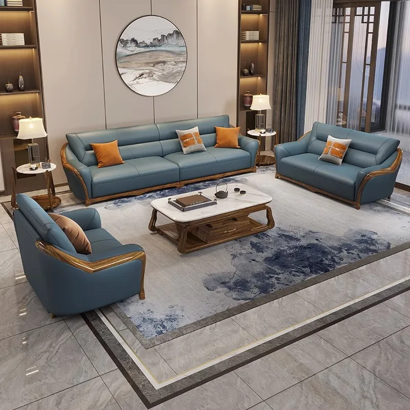 New Chinese ebony sofa top layer cowhide modern light luxury