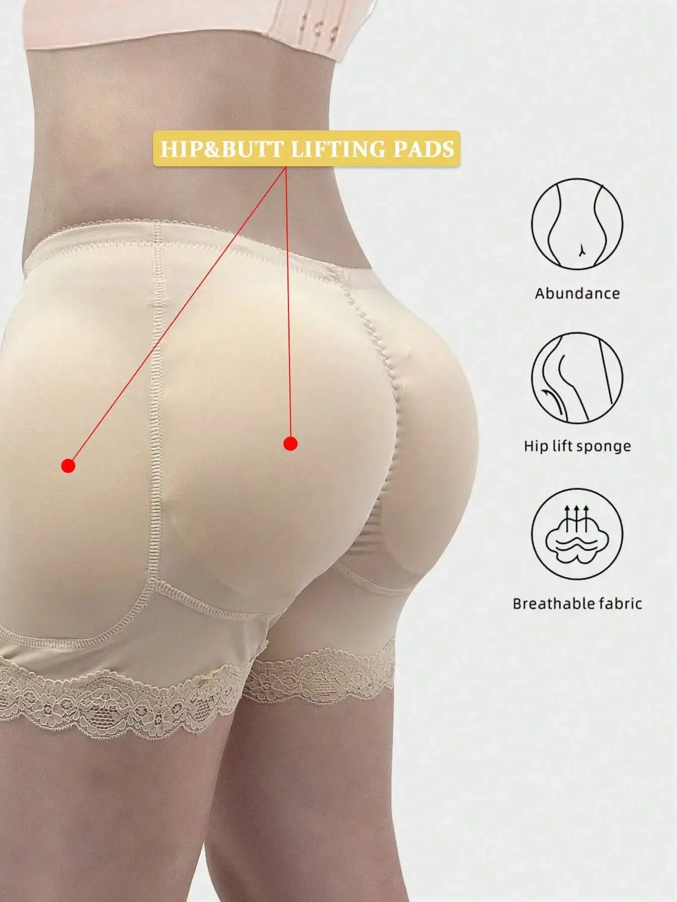 

Solid Color Lace Patchwork Shaping Shorts With Butt Pads