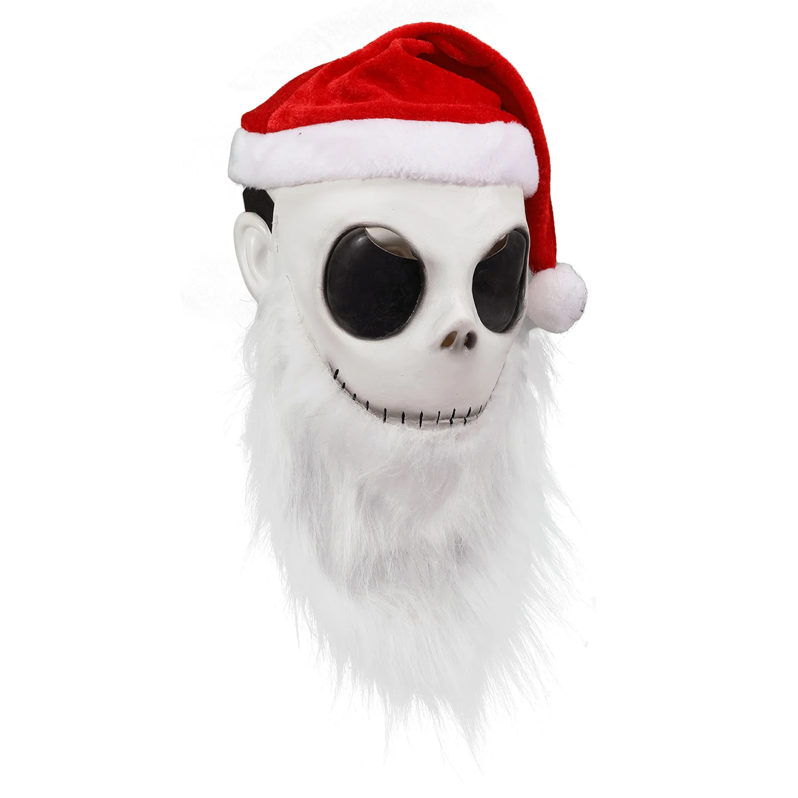 Weihnachtsmann-Maske Halloween Cosplay Kostüm-Maske Das Skelett Weißer Bart Roter Hut Albtraum-Party Cosplay-Requisiten – Detail 1