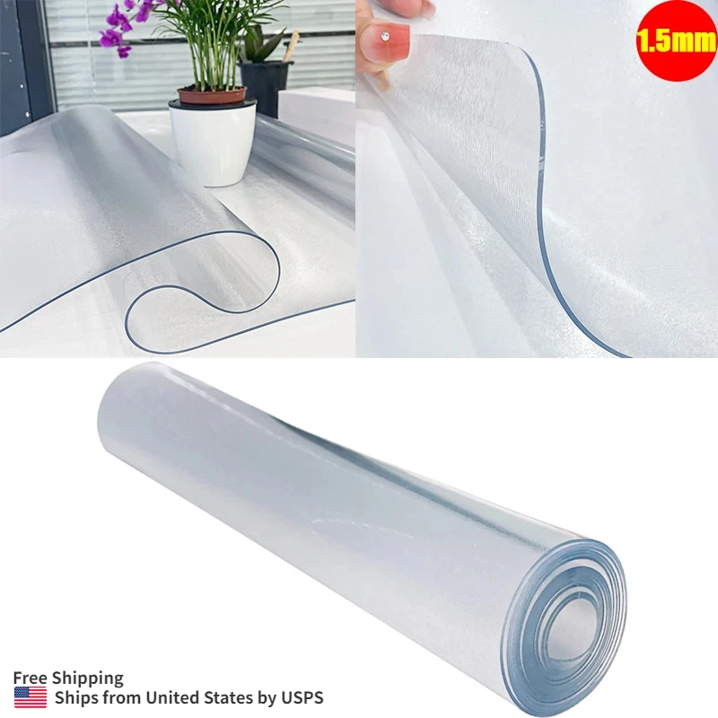 Soft Glass Table Cloth 1.5mm soft PVC Texture Tablecloth Waterproof Rectangular Table Cover Pad Kitchen Oil-Proof Table Mat