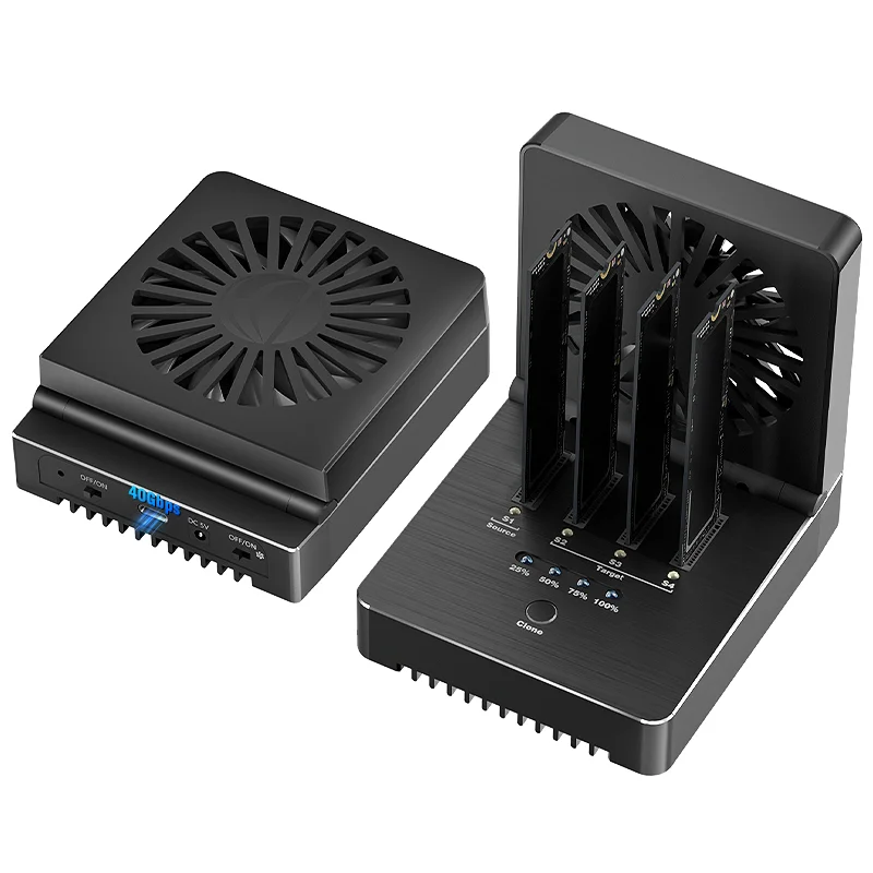 FIDECO Stock 4 Bay NVME SSD Offline Clone Docking Station with Fan USB4 40Gbps Data Transfer Free Installation M2 SSD Dupilcator