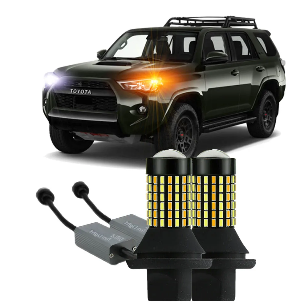 2Pcs Car LED For Toyota 4Runner 2014-2025 Switchback Yellow Front Turn Signal + White LED Parking Light