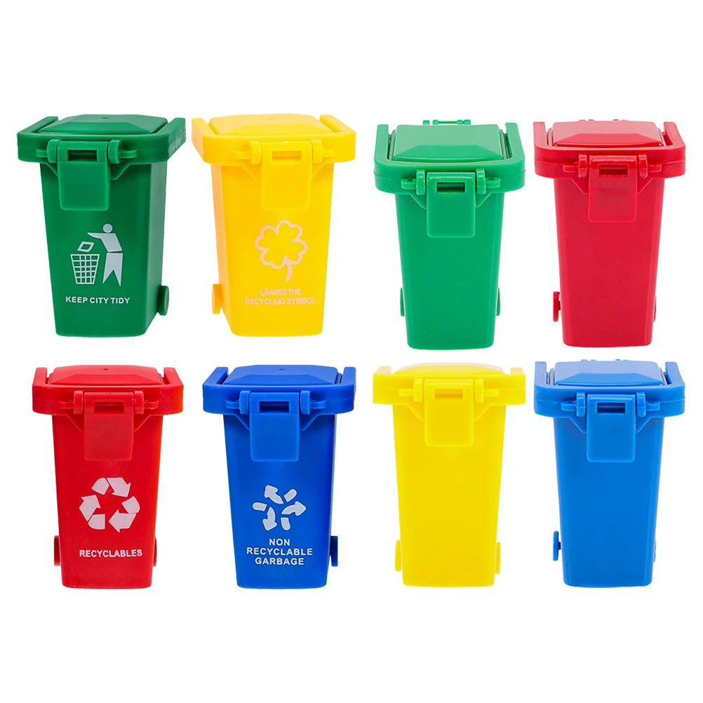 8 Pcs Mini Trash Can Desk with Lid Waste Bucket Small Bin Garbage Bins Desktop Cover Cans