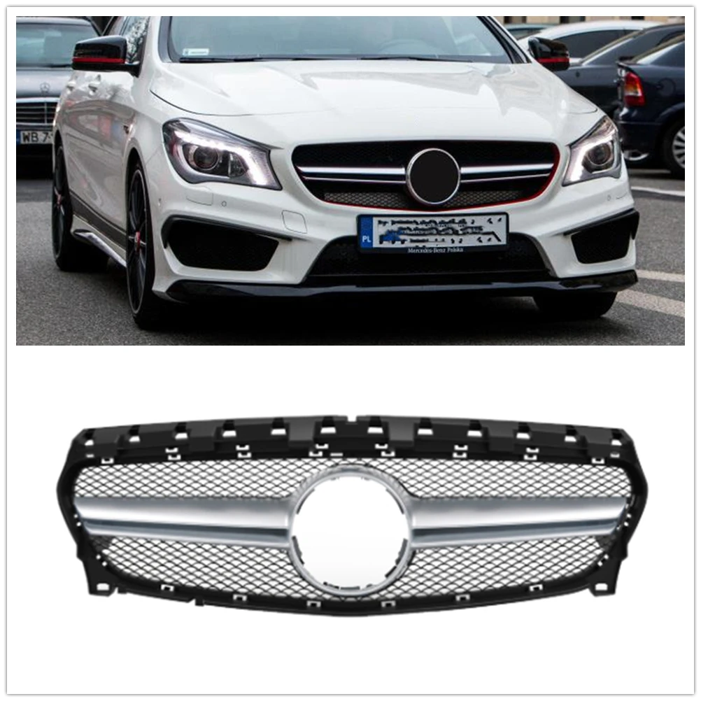 

AMG Style Grill For Mercedes-Benz CLA Class W117 2017-2018 CLA200 CLA250 CLA45 Front Grille Silver/Black Upper Bumper Hood Mesh