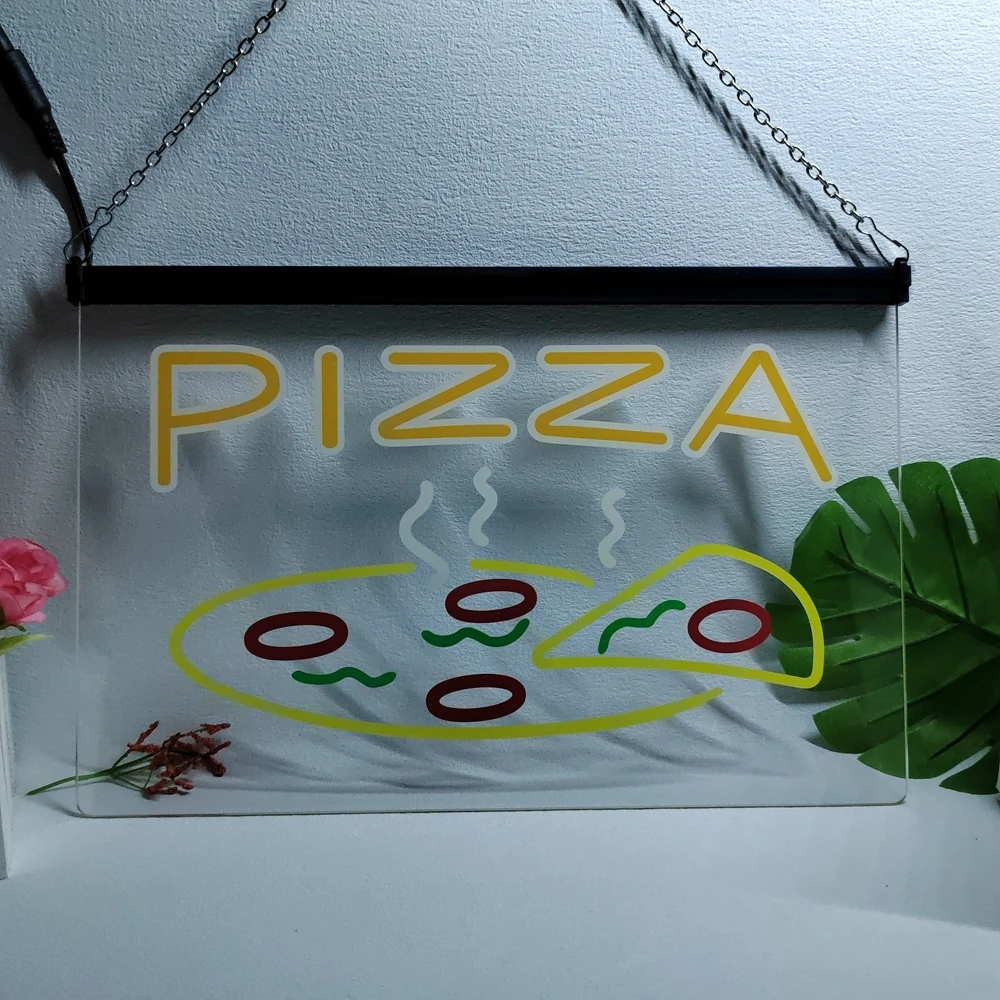 Otwarta gorąca Pizza kawiarnia restauracja wielokolorowy świecący znak z efektem lampa neonowa emitującym ścianę sypialni