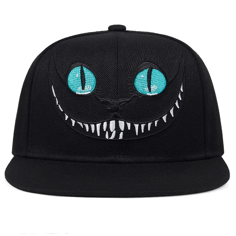 Berretto da baseball con ricamo gatto Cheshire alla moda da uomo Cappellini snapback con faccina carina Cappello in cotone unisex Cappellini hip-hop da sole regolabili