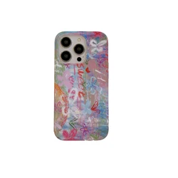 Korean Ins Street Style Graffiti Flower Double Layers Phone Case for iPhone 16 15 14 13 Pro Max Plus Back Cover for 12 Pro Max