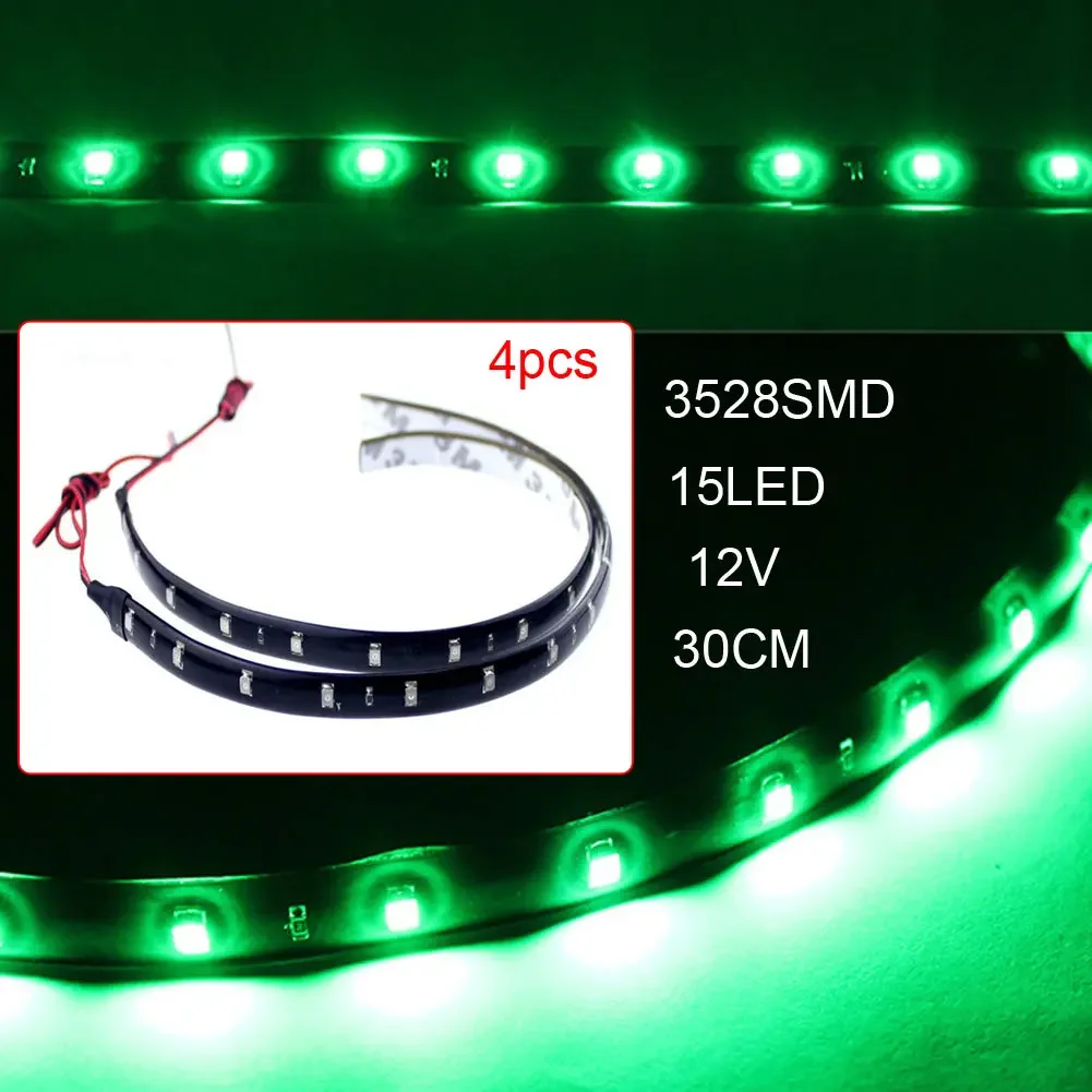 4pcs RGB Led Bar Strip 30cm 3528 SMD 15 LED Flexible Strip Lights 12V Car Auto Truck led Strip Light Waterproof Decor Lighting