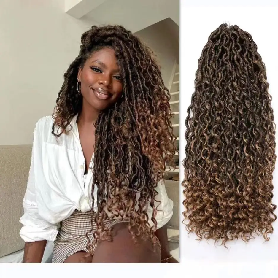 Synthetische Goddess Locs Häkelhaar-Zöpfe, lockige Faux Locs Flechthaarverlängerungen, Perücke für Frauen, schwarzer Hippie-Boho-Stil