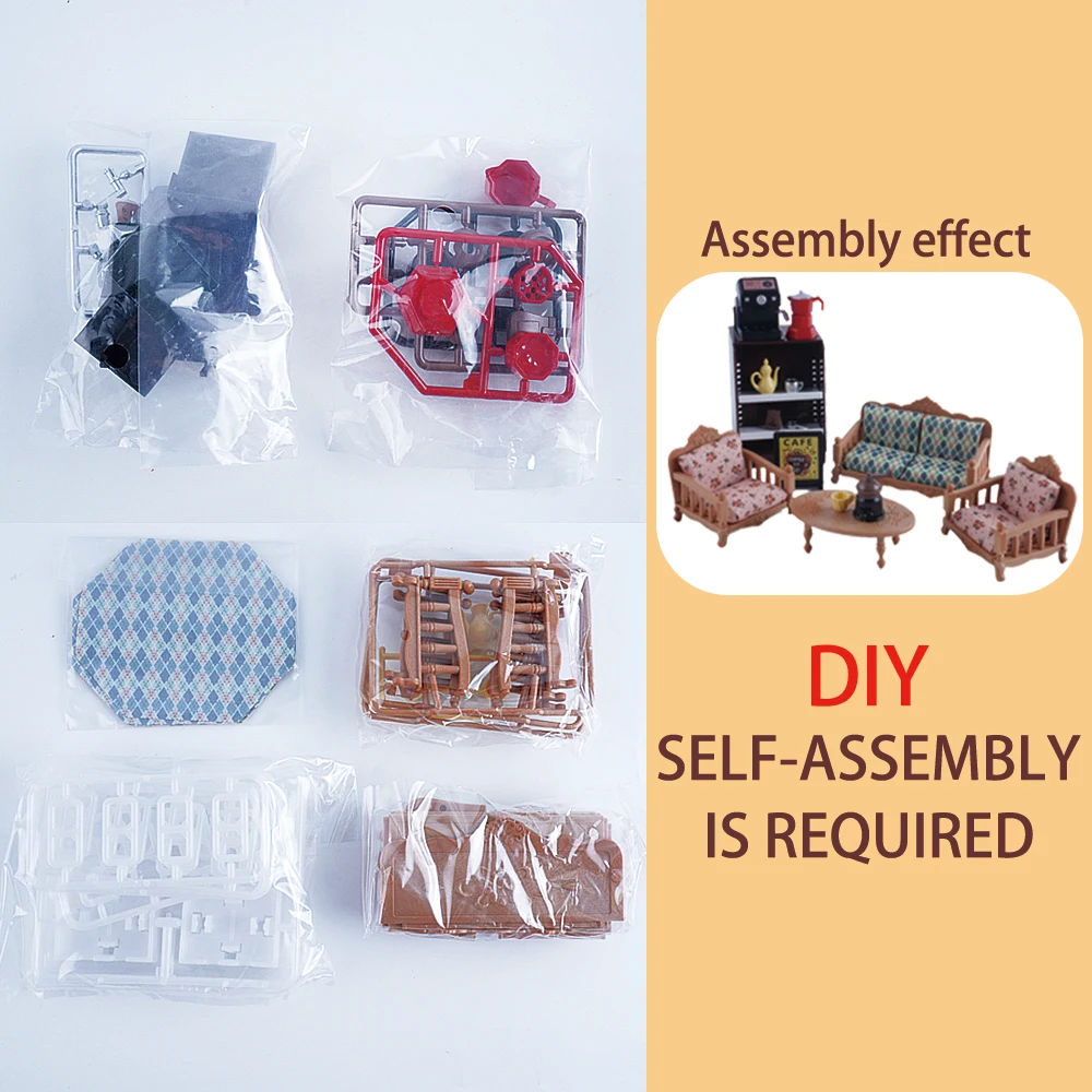 Miniaturmöbel Montage Kaninchen Familie Weihnachten Wohnzimmer Set Kaffeemaschine Sofa Tisch 1:12 Modell Weihnachtsgeschenk