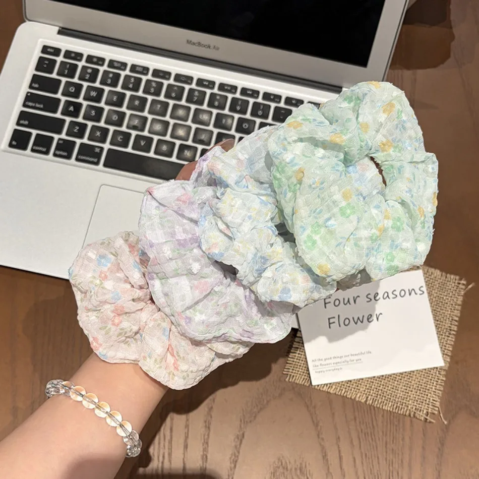 4pcs Girls Korean Ponytail Ball Head Hair Small Fresh Floral Large Scrunchie Hair Band Sweet Girlish High Elastic Hair Rope HP01