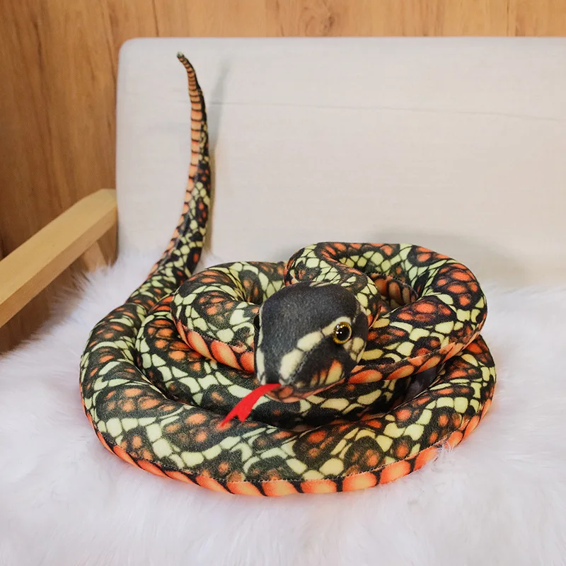 Simulated long python plush toy 3D printing realistic prank snake toy spoof toy for kids plush snake toy birthday gifts