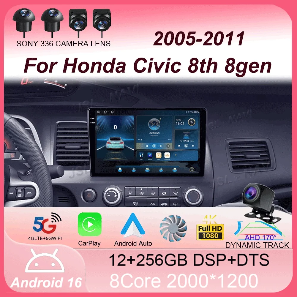

Car stereo radio Android 16 For Honda Civic 8th 8gen 2005 2006 2007 2008 2009 2010 2011 multimedia wireless carplay android auto