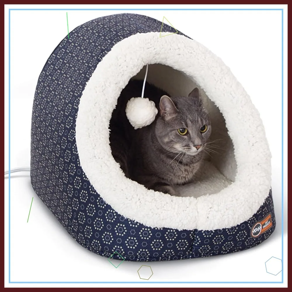 

Heated Cat Bed for Large Cats & Dogs, Indoor Warming Cave Tent, Collapsible, Machine Washable, Safety Listed - 17x15x13in Navy