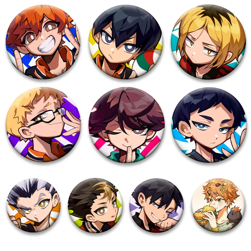

Round Anime Lapel Pin Kozume Kenma,Tsukishima Kei,Yu Nishinoya,Tobio Kageyama,Hinata Shoyo Brooches Handmade Cartoon Badge Decor