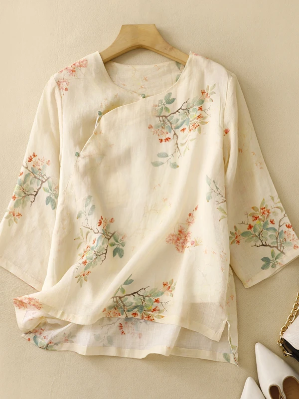 Ensemble tendance nationale Hanfu chinois pour femmes, haut imprimé en coton et lin amélioré, pantalon décontracté à jambes larges, ensemble deux pièces, nouvelle collection