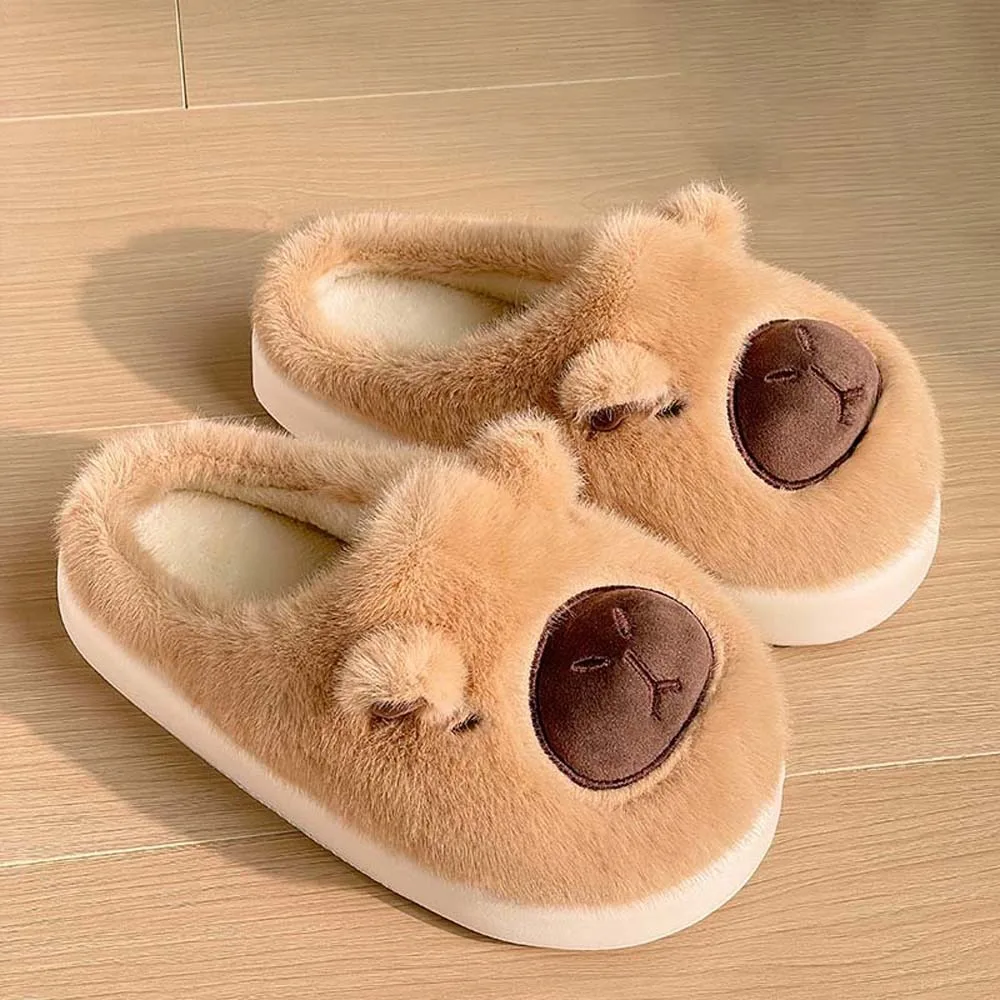 

Houseshoes Soft Capybara Furry Slippers Thickened Anti-slip Cartoon Cotton Slippers Cute Warmer Home Cotton Shoes Cold Weather
