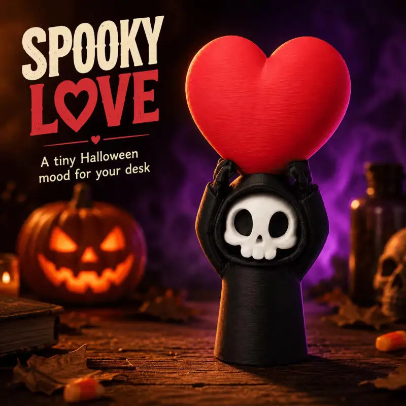 Cute Grim Reaper Skeleton Holding Heart Mini Figurine, Gothic Halloween Desk Decor, Spooky Love Ornament Gift