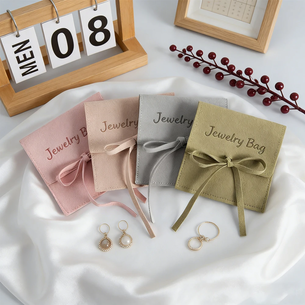 

50/100Pcs Custom Logo Microfiber Jewelry Gift Pouches Bags Velvet Ribbon Drawstring 6x6cm Ring Earring Packaging Organizer Bag