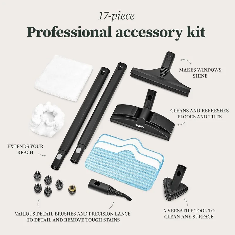 Steam Cleaner with 17-Piece Kit – Powerful, chemical-free cleaning for more, offering versatile, deep cleaning performance