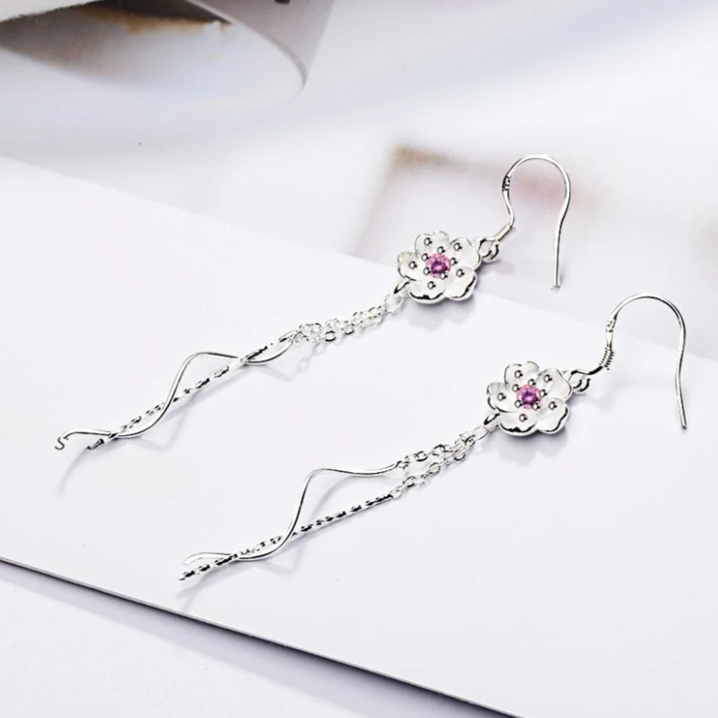 Neue 925 Sterling Silber Ohrringe Luxuriöse 5A Zirkon Quasten-Blumen für Damen Hochzeitsschmuck Klassische Damenaccessoires Geschenke Party