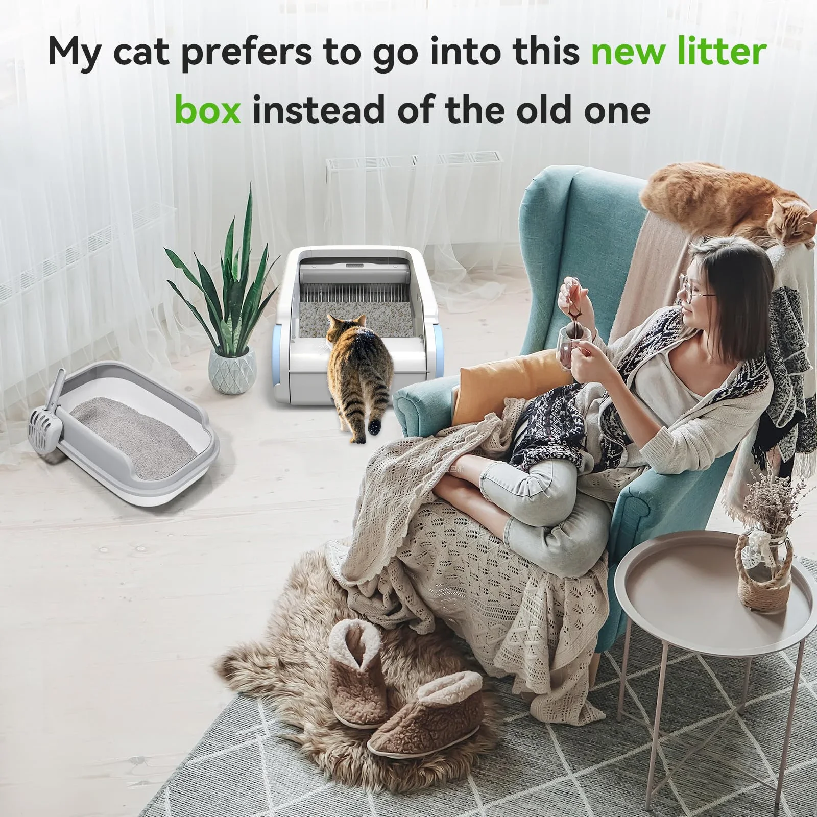 Smart Automatic Self-Cleaning Cat Litter Box with WiFi App Control, Anti Splash & Odor Free Cat Sand Table Large Pet Toilet