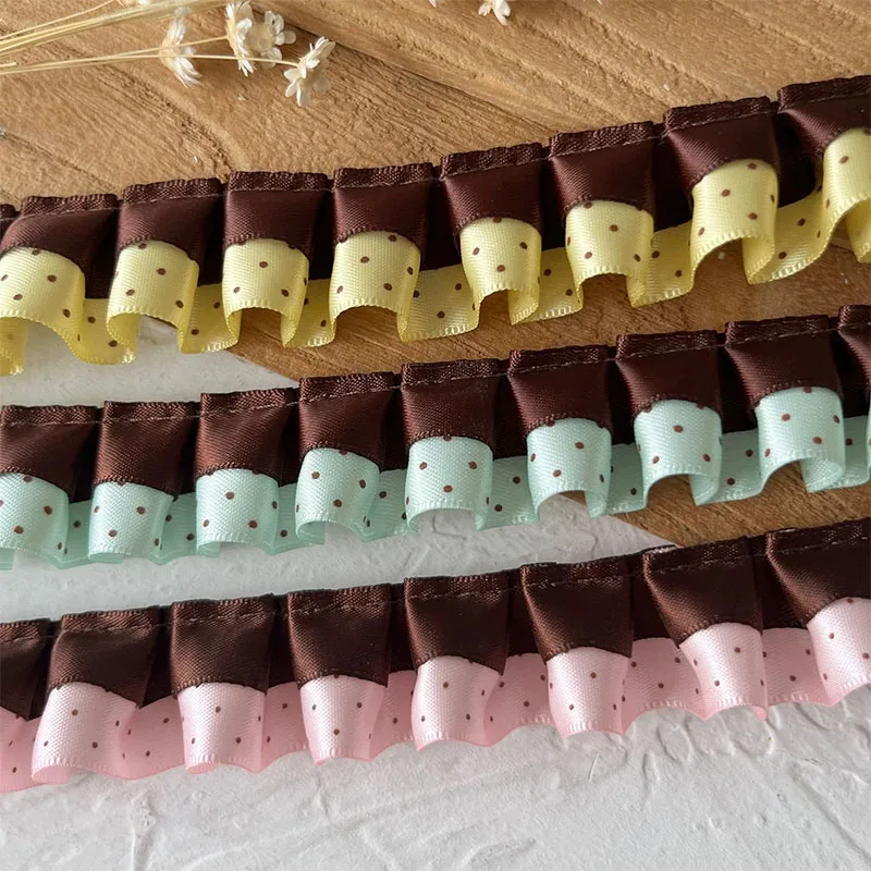 2-10 Yards Lace Double-Layer Pleated Polka Dot Ruffled Lace DIY Lolita Dress Collar Cuff Trim Headdress Badge Card Decoration