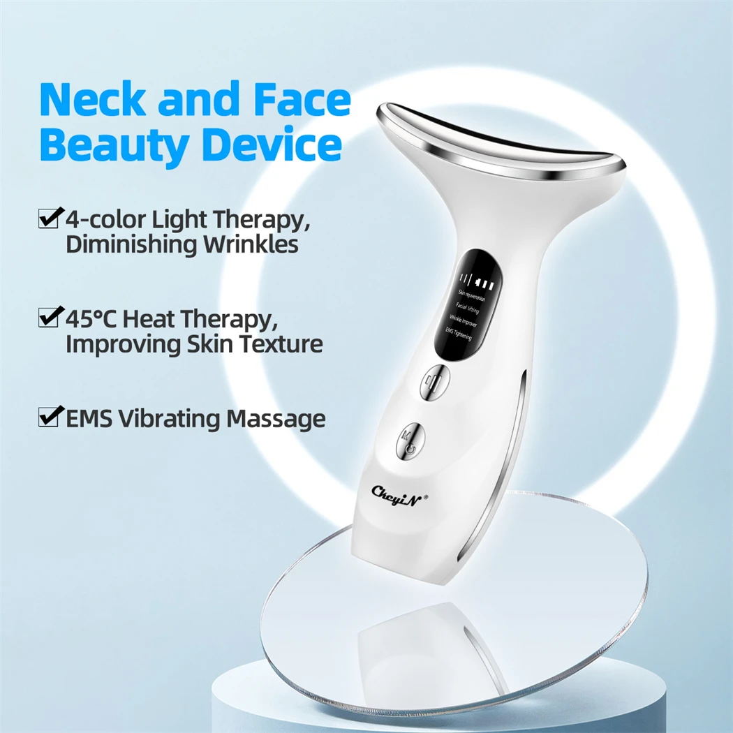 CkeyiN-EMS Face Lifting Machine, 4 Cores, Dispositivo de Beleza Pescoço, Removedor De Queixo Duplo, LED, Anti Rugas, Apertamento Da Pele, Massageador Facial