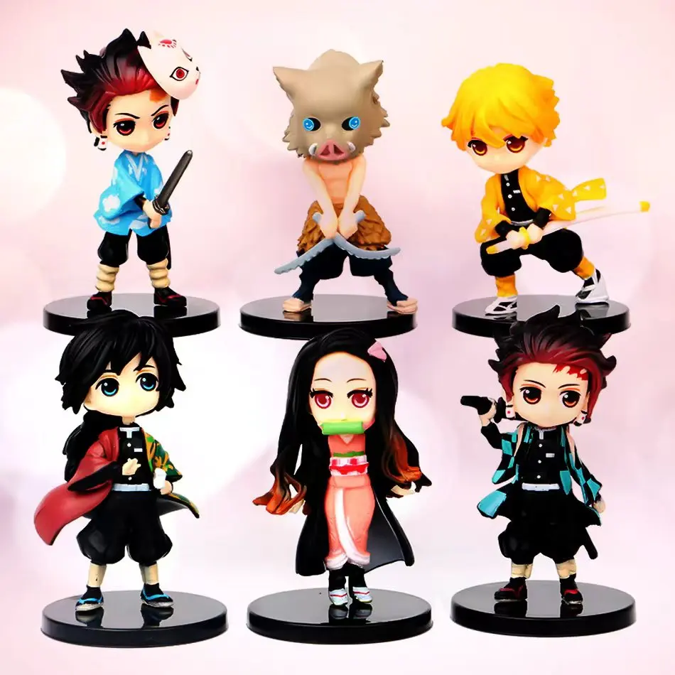 Zestaw 6 figurek Anime Demon Slayer, 7 cm, Kamado Tanjirou, Kamado Nezuko, mini, urocza edycja, figurki z PVC, zabawka, ozdoba na biurko, prezent