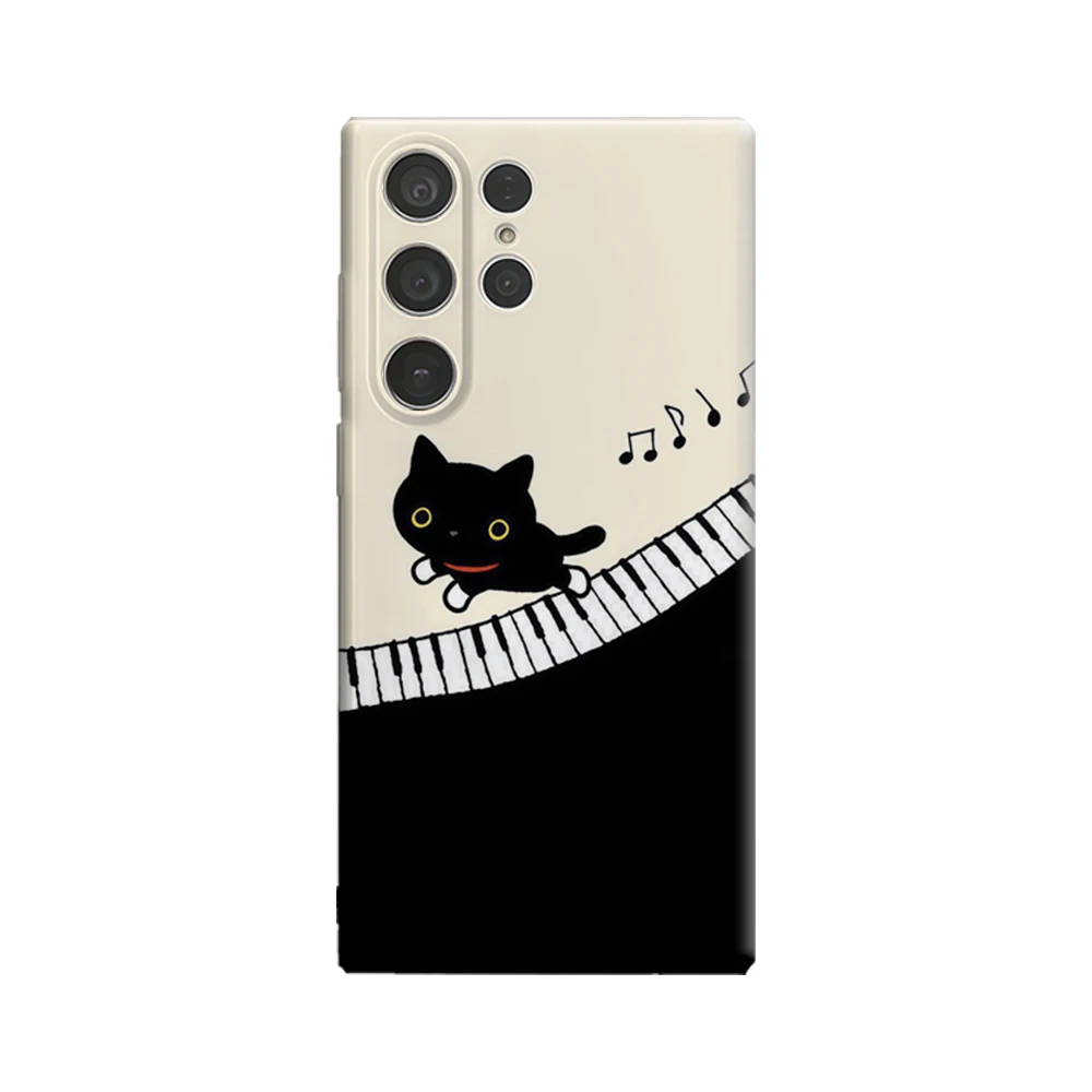 Funda de teléfono Piano Purr para Samsung Galaxy S25 Ultra S24 S23 Ultra Plus, funda trasera brillante de doble capa