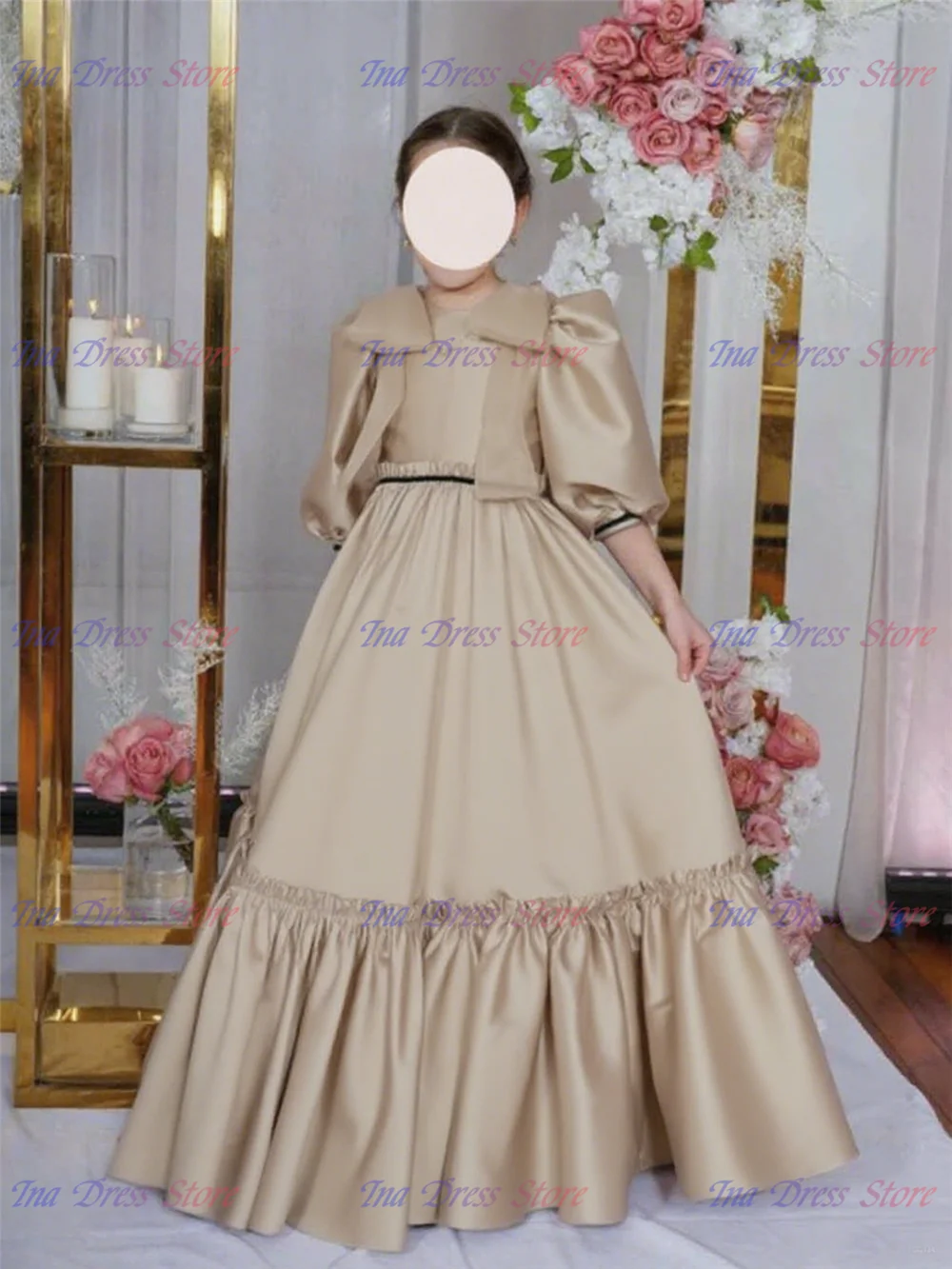 

Elegant Quality Baptism Communion Gown Flower Girl Dress Satin A Line For Little Princess Wedding Birthday Party Evening Gowns