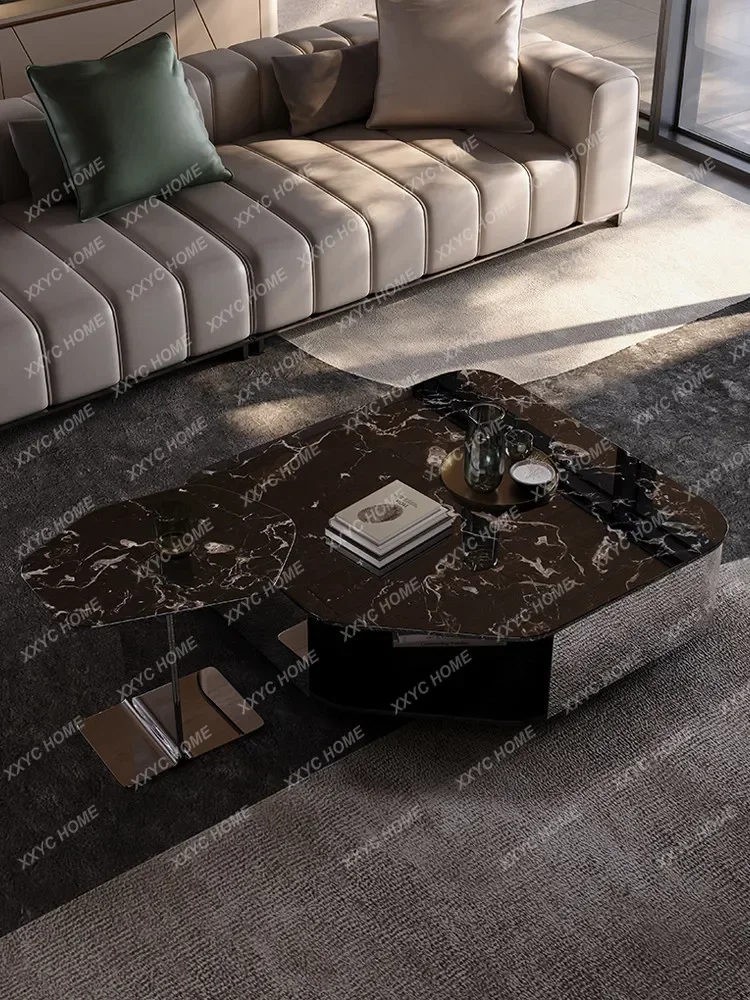 Natural Black Rose Luxury Stone Coffee Table New Model Home Light Luxury High-End Living Room Square Coffee Table Side Table