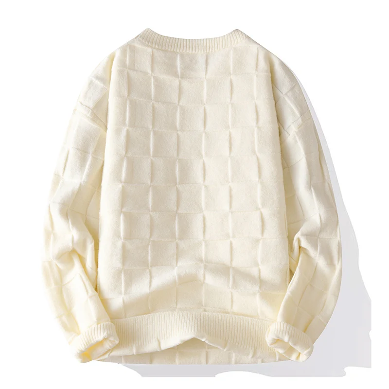 Single Road-suéter de gran tamaño con cuello redondo para hombre, suéteres a cuadros Y2K cálidos para invierno, Jersey coreano para hombre 2025