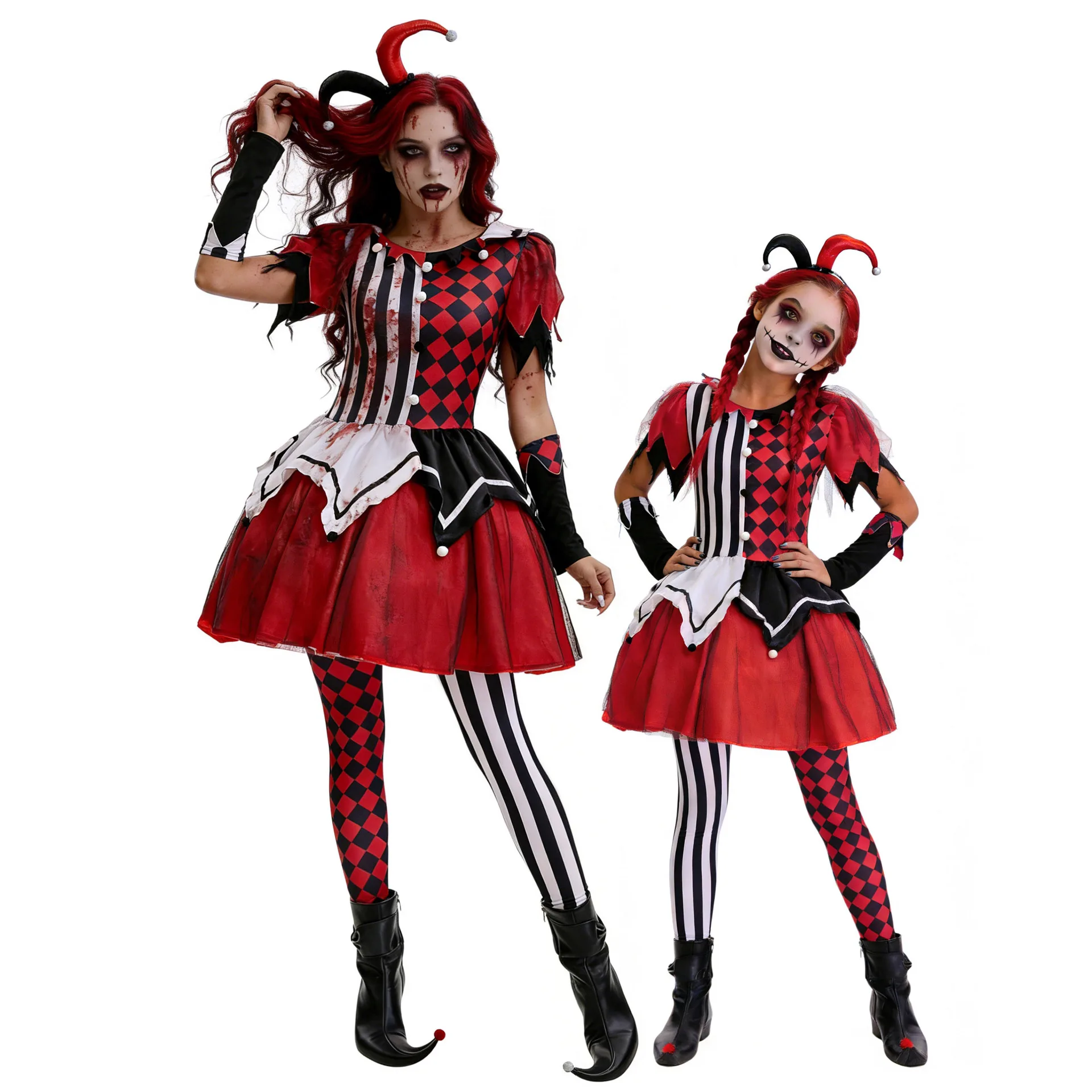 

loween Clown Role-plang Costume Circus Reincarnation Clown Cosplay Set Adult Parent-child Stage Clothing
