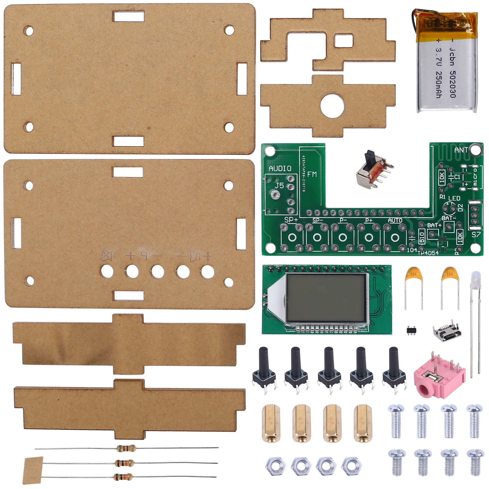 76-108MHz FM Radio Receiver DIY Kit LCD Display Wireless Radio Receiver Speaker Module Chargeable Electronics Soldering Project